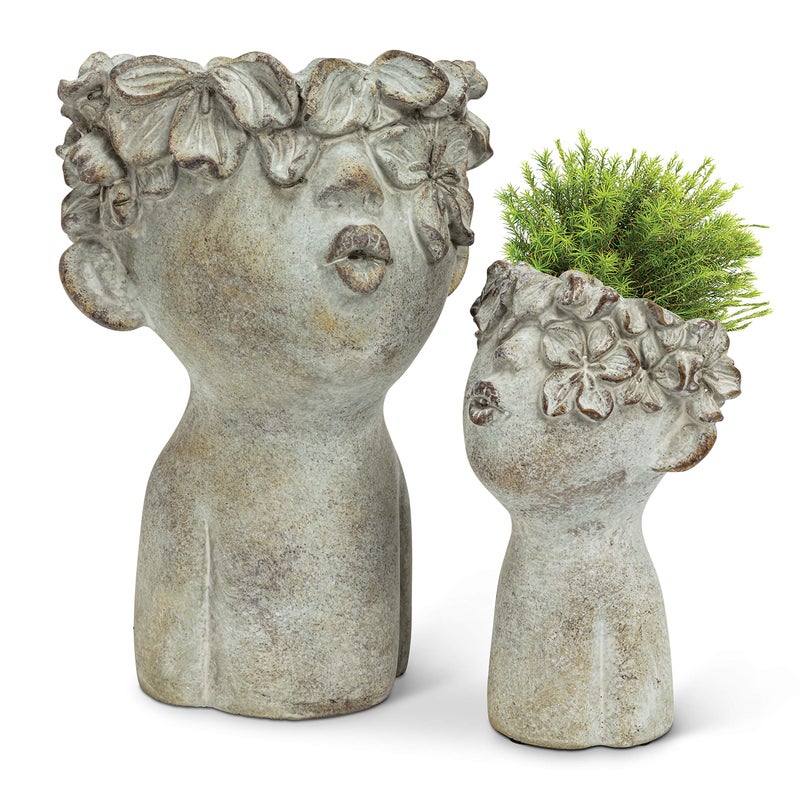 Abbott Collection Large Kissing Face Cement Indoor and Outdoor Planter Pot, Grey (10" H) - Image 4